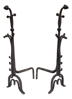 Antique Hand Forged Iron Dragon Gothic Andirons, 1700s, Set of 2