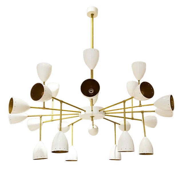 Mid-Century Ivory Brass Chandelier, 1960s For Sale