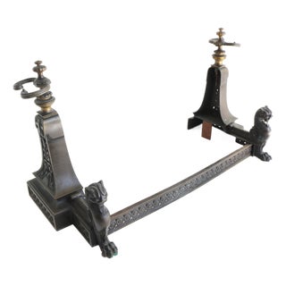 Antique French Lion Griffin Fireplace Fender Set with Integrated Tool Holders, 19th Century, Set of 3 For Sale