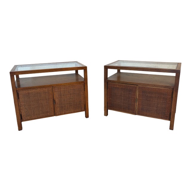 Mid 20th Century Cane and Glass Top End Tables For Sale