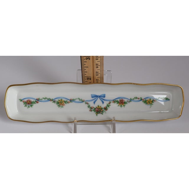 Ceramic Antique Wg & Co Limoges France Trinket Tray Hand Painted Floral Ribbon 8” For Sale - Image 7 of 7