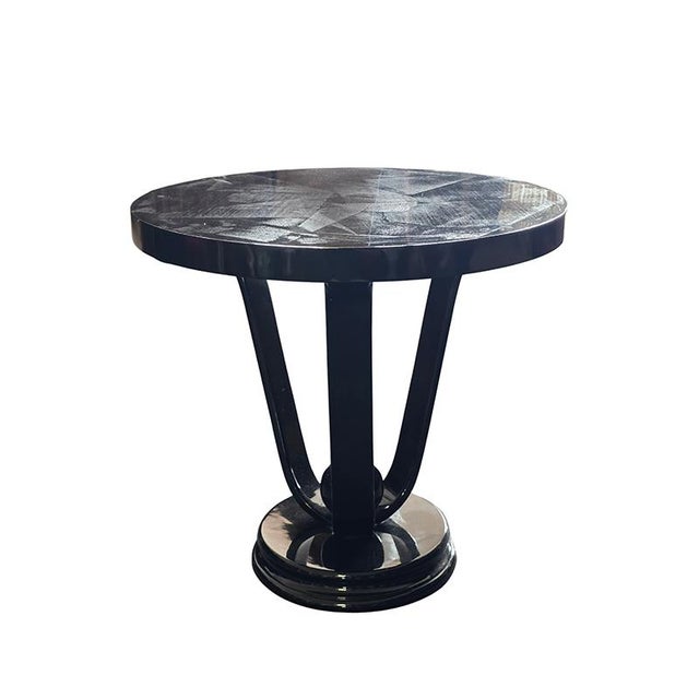 Round Black Wooden Table, 1980s For Sale - Image 6 of 8