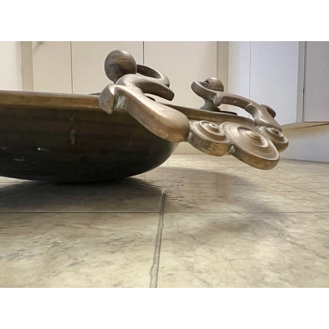 Wood Vintage Large Brass Turkish Bowl With Stand For Sale - Image 7 of 8