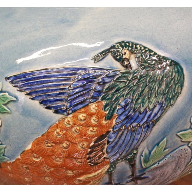 Blue Early 20th Century Japanese Large Ceramic Peacock Decorated Vase For Sale - Image 8 of 9