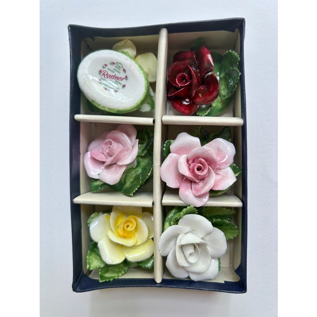 1940s Set of 6 Staffordshire Radnor Bone China Rose Place Card Holders For Sale - Image 14 of 18