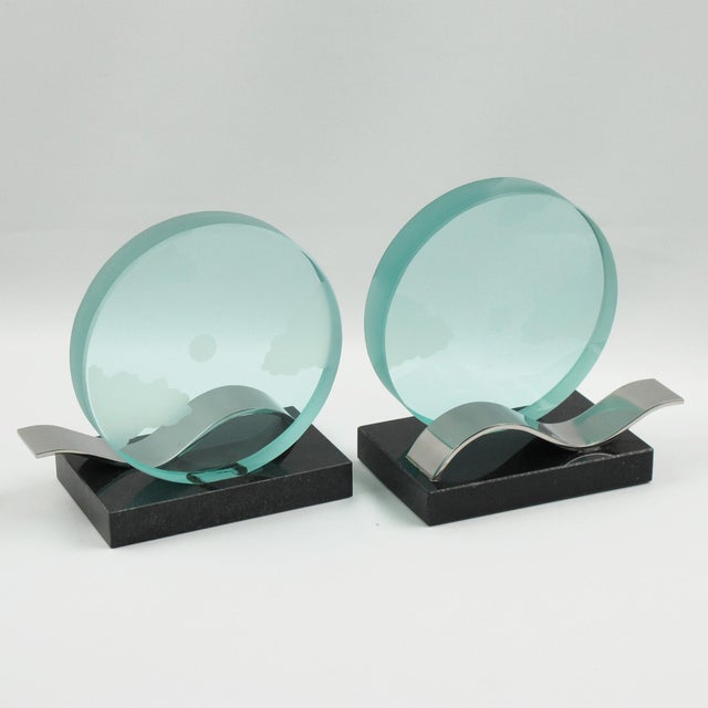 Modernist Bookends Black Granite and Glass Slab, circa 1980 For Sale - Image 4 of 8