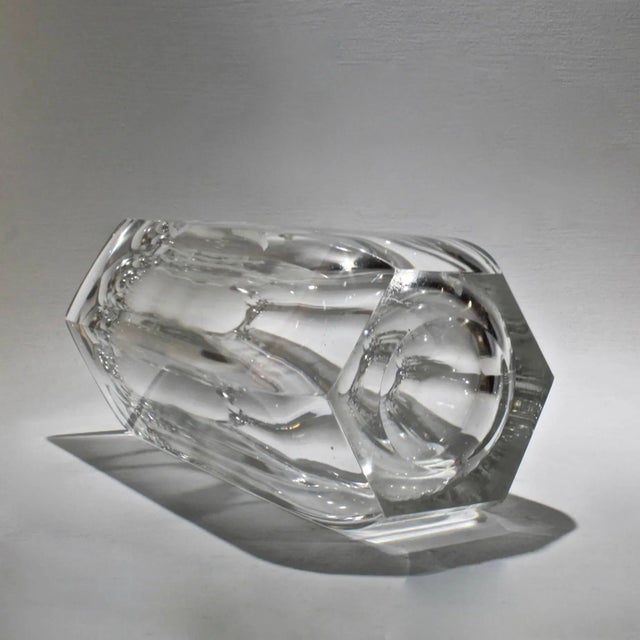 Glass Large Faceted Art Deco Vase with Engraved Mercury by Elis Bergh for Kosta Boda For Sale - Image 7 of 11