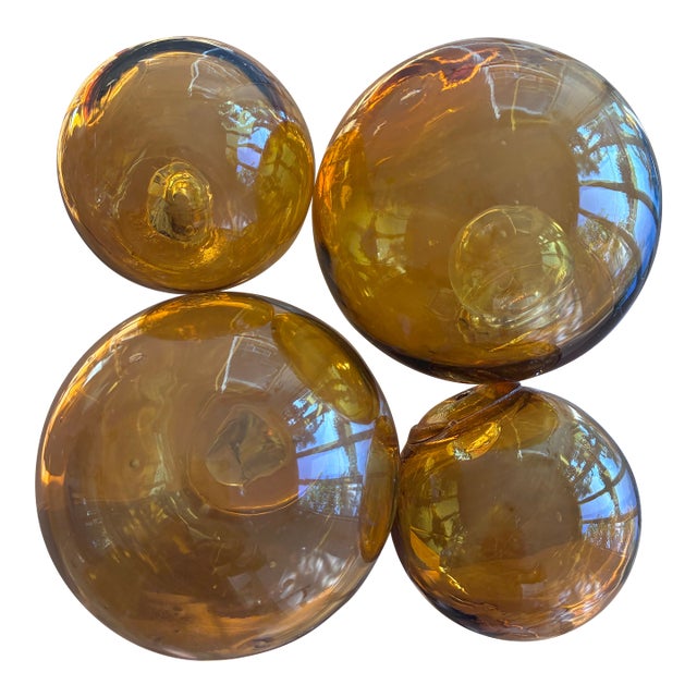 1920s Japanese Glass Fishing Floats, Set of Four For Sale