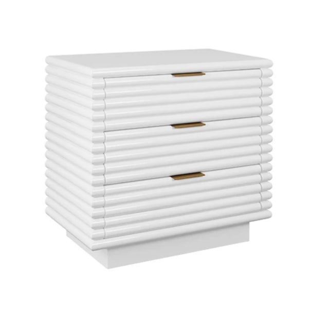 New special order item. Not vintage. Elevate your bedroom or living room with the Mateo Glossy White Lacquer Side Table....