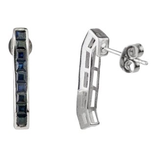 Princess-Cut Blue Sapphire September Birthstone Bar Stud Earrings- 2 Pieces For Sale