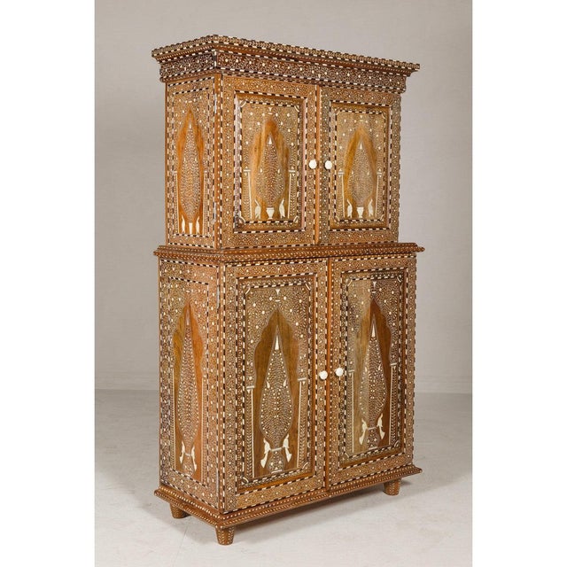 Early 20th Century Anglo Style Buffet à Deux-Corps with Floral and Bird Bone Inlay For Sale - Image 10 of 12