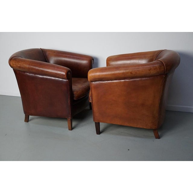 Vintage Dutch Cognac Colored Leather Club Chair, Set of 2 For Sale - Image 10 of 18