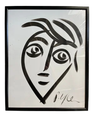 Contemporary Abstract Face Portrait Painting by Peter Keil, Framed