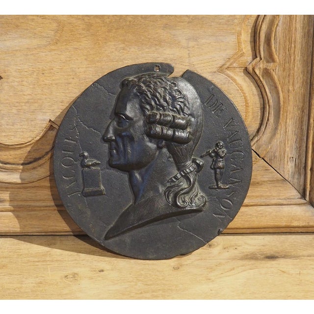 19th Century French Cast Iron Profile of Jacques De Vaucanson, Diam. 9 Inches For Sale - Image 12 of 12