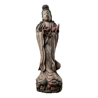 Large Hand Carved Kwan Yin Statue For Sale