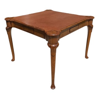 Burton-Ching Queen Anne Style Burl Wood Leather Top Game Table For Sale