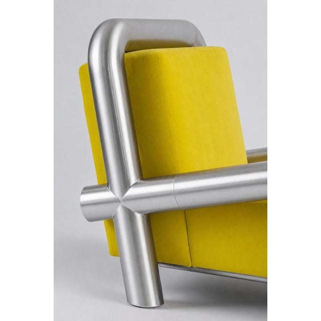 Tub Armchair in Wool and Brushed Steel by Christophe Perichon For Sale - Image 4 of 7