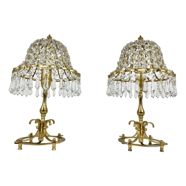 Table Lamps with Lead Crystal Shades, France, 1960s, Set of 2 For Sale