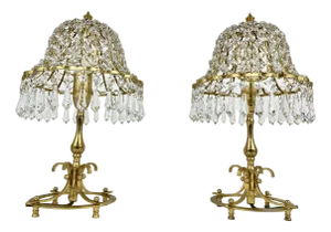 Table Lamps with Lead Crystal Shades, France, 1960s, Set of 2