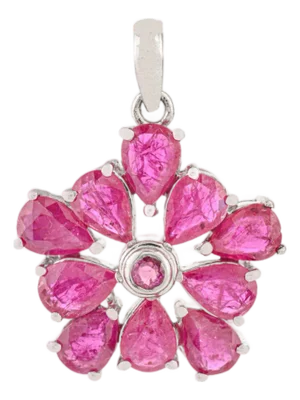 Exquisite 925 Sterling Silver Ruby Radiant Bloom Flower Pendant Charm