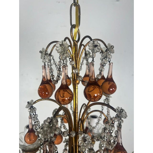 Five Light Amber Crystal Beaded Chandelier C. 1930's For Sale - Image 4 of 8