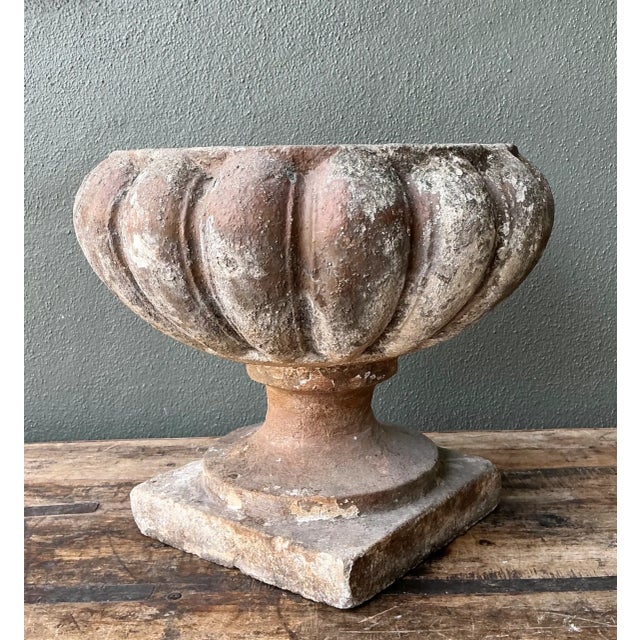 Vintage Fluted Cement Garden Urn For Sale - Image 9 of 12