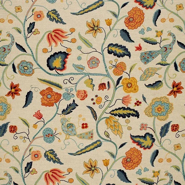 Sample- Schumacher Apsley Vine Fabric in Apricot & Teal For Sale