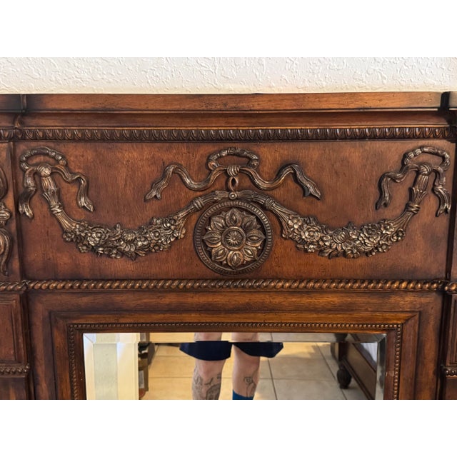 Wood Antique Style Trumeau Mantel Mirror From the 19th Century Mahogany Wood With Carved Ornate Details For Sale - Image 7 of 10