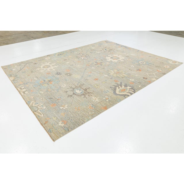 8 X 10 Beige Modern Oushak Style Wool Rug With Soft Botanical Motifs For Sale - Image 4 of 10