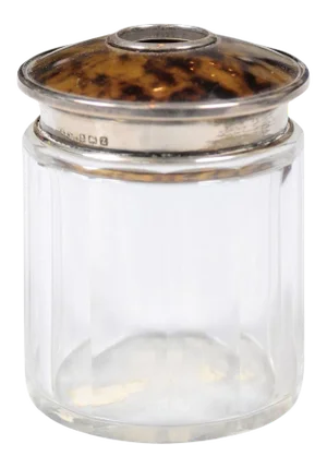 C. 1905 English Edwardian Period Crystal Toiletry Bottle with Silver Accents