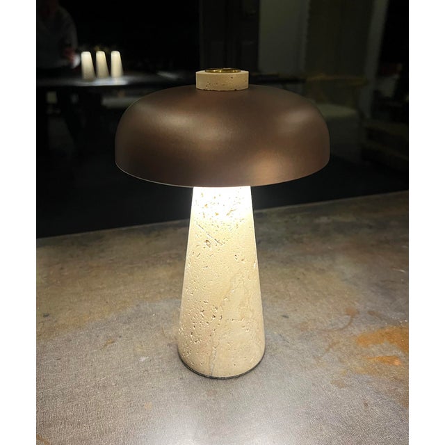 Porcini Travertine Bronze Table Lamp For Sale - Image 9 of 14