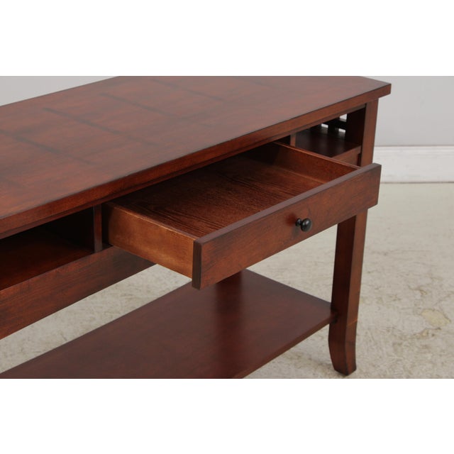 1990s Arts & Crafts 2 Tier 1 Drawer Cherry Sofa Table For Sale - Image 5 of 13