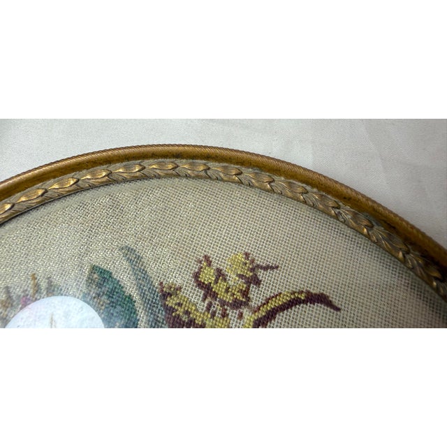 Bronze Antique 1800s Austrian Bronze Glass Petit Point Needlepoint Vanity Tray Dish For Sale - Image 8 of 9