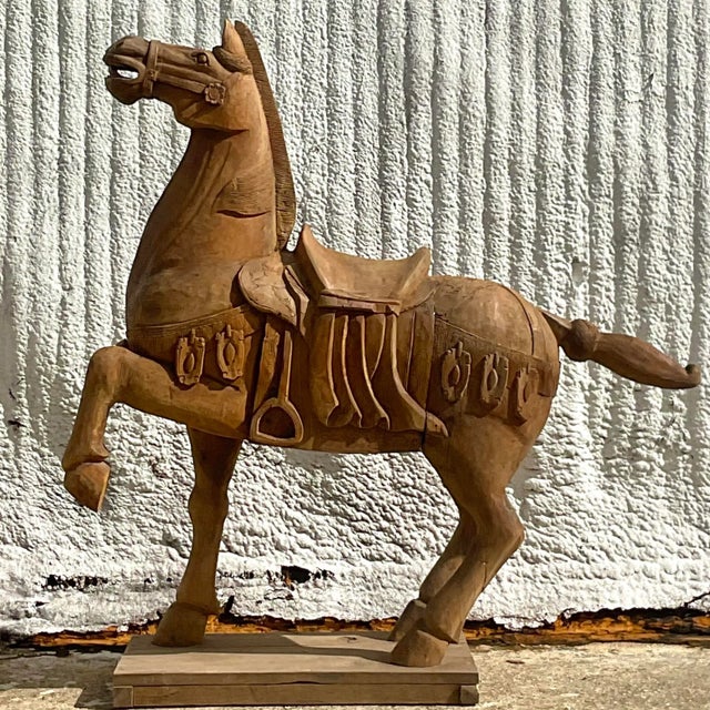 Boho Chic Vintage Carousel Boho Carved Wooden Horse For Sale - Image 3 of 12