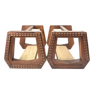 1970s Mexican Brutalist Carved Wood End Table Bases – Pair For Sale