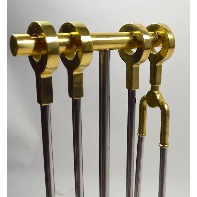 Mid 20th Century Chrome and Brass Fireplace Tools by Alessandro For Sale - Image 5 of 10