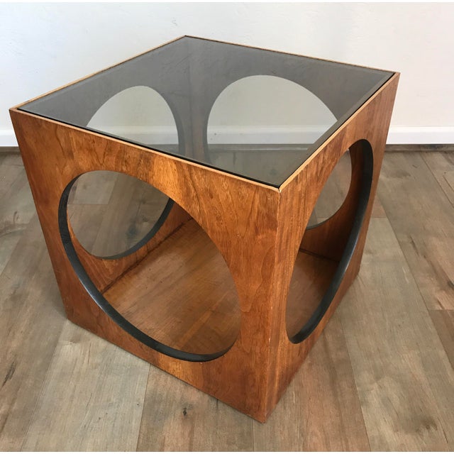 Lane Walnut Glass Cube Side Table Chairish