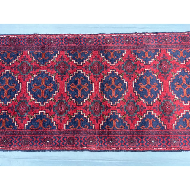Red Red & Navy Geometric Medallion Tribal Runner Rug, 2'6" X 9'8" For Sale - Image 8 of 16