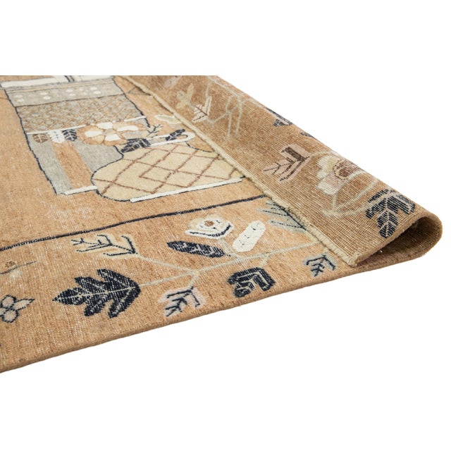 8 X 10 Apadana's Modern Samarkand Style Handmade Indian Wool Rug in Brown For Sale - Image 4 of 10