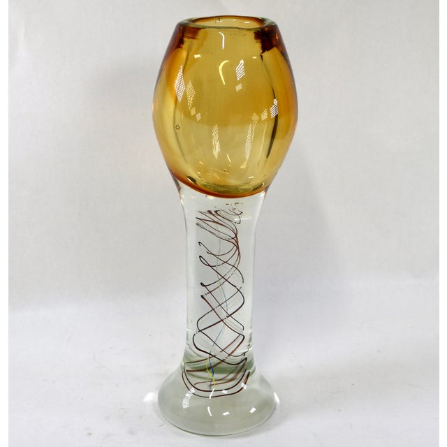 Livio Seguso Mid-Century Murano Art Glass Chalice Vase With Internal Filigree Stem For Sale - Image 4 of 11