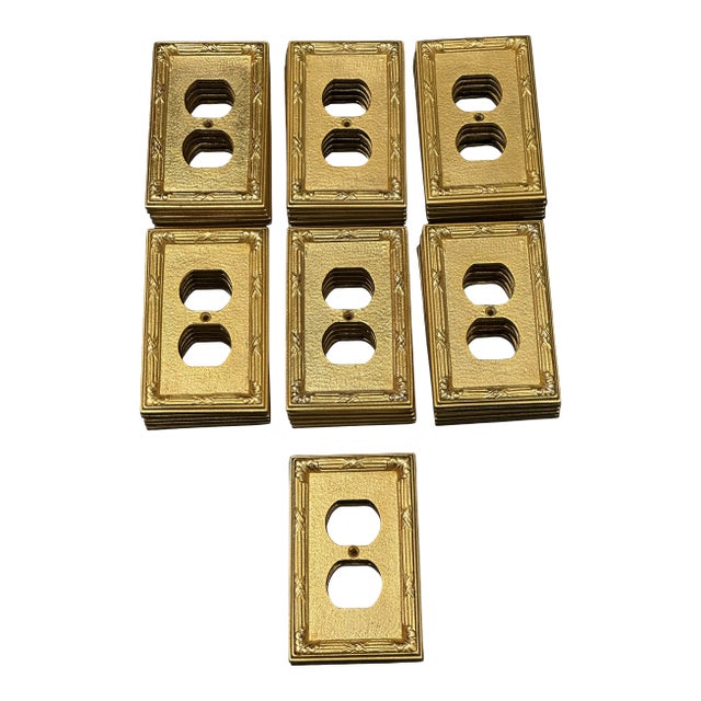 1990s Sherle Wagner Ribbon and Reed Double Duplex Plug Plates For Sale