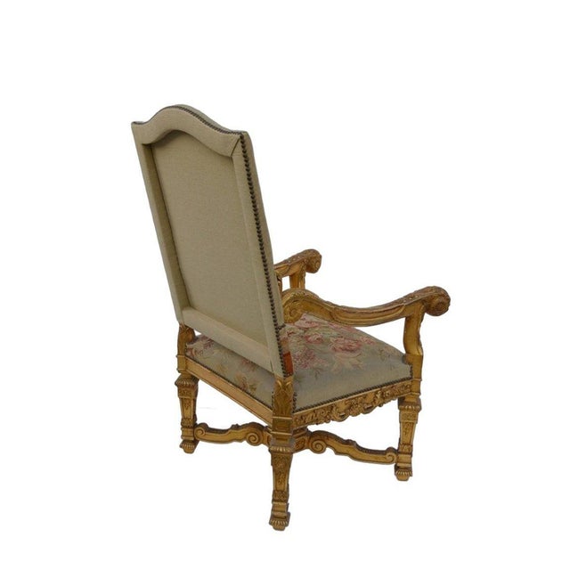 Bronze Pair of Large Late 19th Century French Neoclassical Gilded Walnut Armchairs For Sale - Image 8 of 12