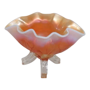 Dugan Style Marigold Carnival Glass Floral Footed Candy Dish Serving Bowl