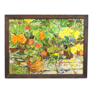Alexander Michael Oil Painting – Begonias and Geraniums, 1980