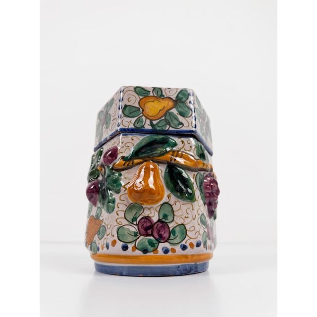 Handcrafted Italian Majolica Ceramic Jar with Fruit Relief Decoration, 30s, 1930s For Sale - Image 9 of 18