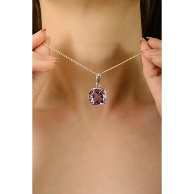 Cushion Cut Dainty Amethyst Charm in 925 Sterling Silver For Sale - Image 4 of 12