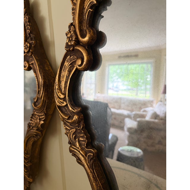 Wood Pair of Italian Rococo Giltwood Mirrors With Antiqued Glass For Sale - Image 7 of 14