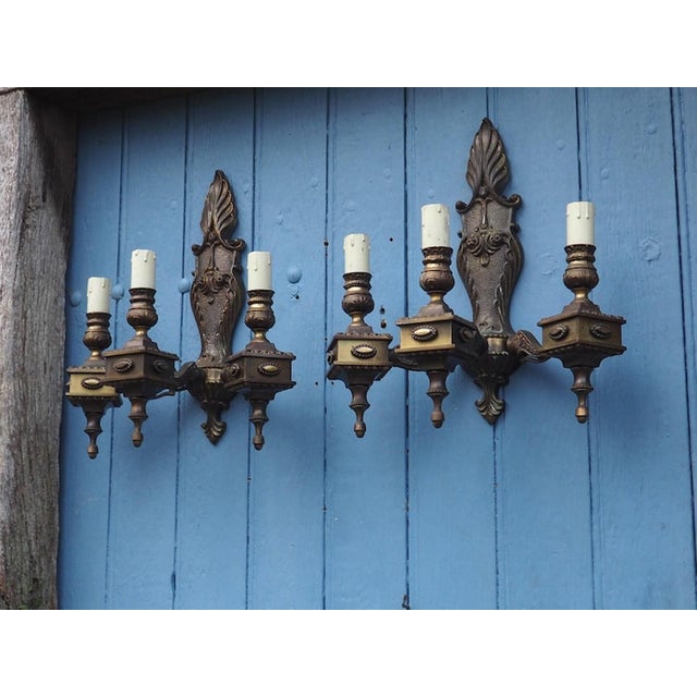 Vintage Rococo Revival Italian 3-Arm Wall Sconces, 1940s, Set of 2 For Sale - Image 15 of 15