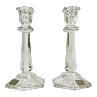 1980s Vintage Traditional Americana Hollywood Regency Mikasa Crystal Candlestick Holders - A Pair For Sale