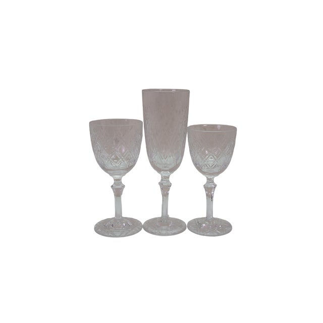 Seventy one piece antique crystal stemware lot, circa 1930s. Includes six different styles - highball / juice, champagne...